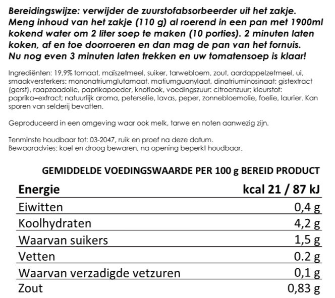Instant tomatensoep, 10 porties | gevriesdroogd 25 jaar houdbaar noodrantsoen | NEDERPREP - Afbeelding 3