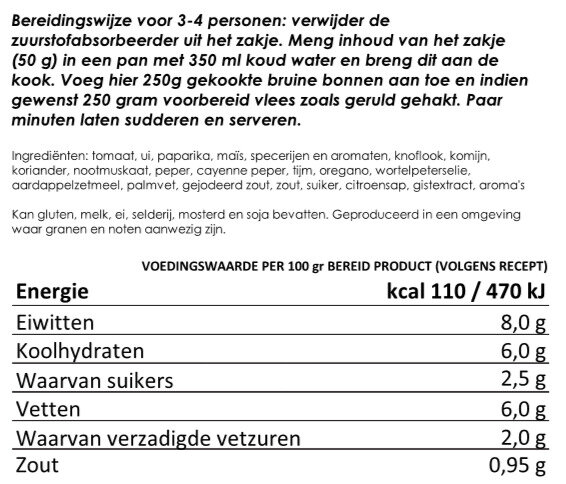 Chili con/sin carne kruiden & groenten mix | 25jr houdbaar | NEDERPREP - Afbeelding 3