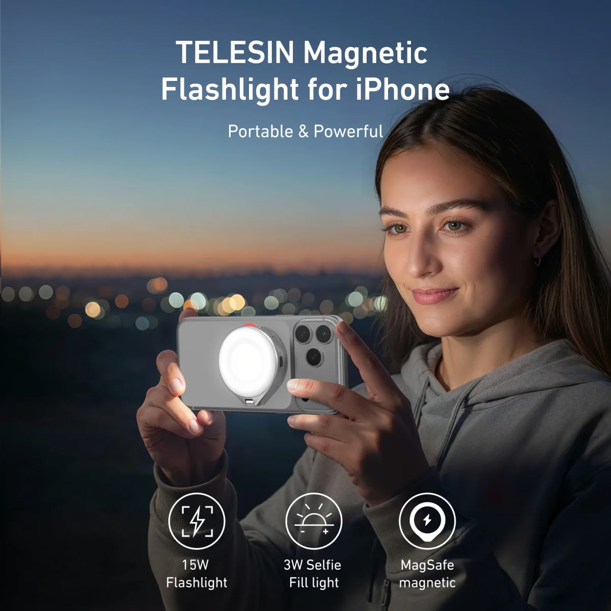 Telesin magnetische flitser & ringlamp voor smartphone met MagSafe - Titanium - Afbeelding 3