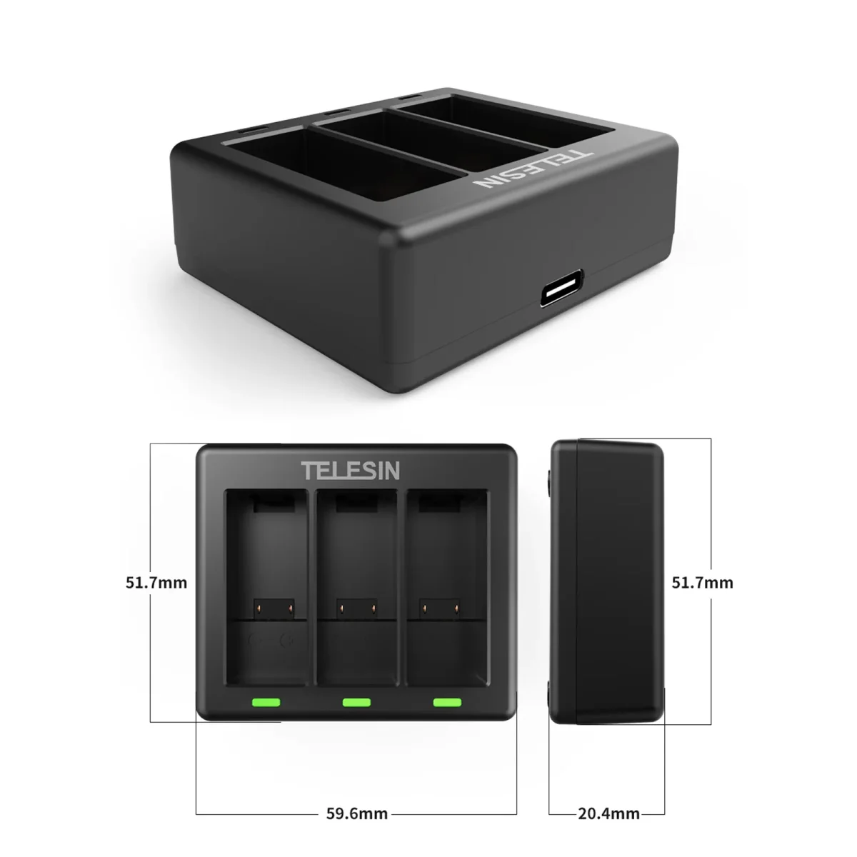 Telesin Triple Batterij Oplader voor GoPro 9, GoPro 10, GoPro 11 & GoPro 12 - Afbeelding 5