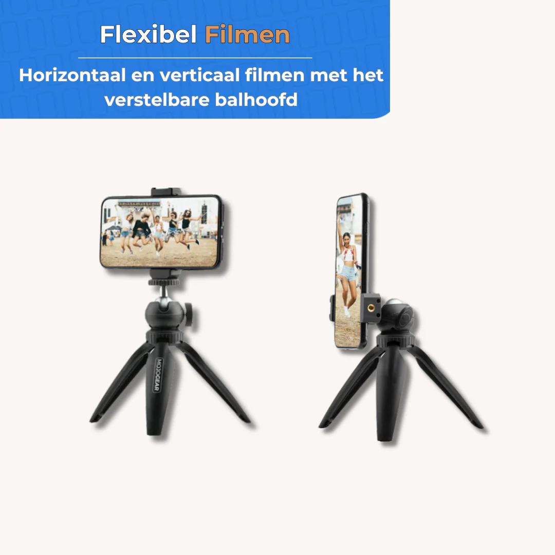 MOJOGEAR Vlog KIT: mini-statief, telefoonhouder & extra lange selfie stick - Afbeelding 5
