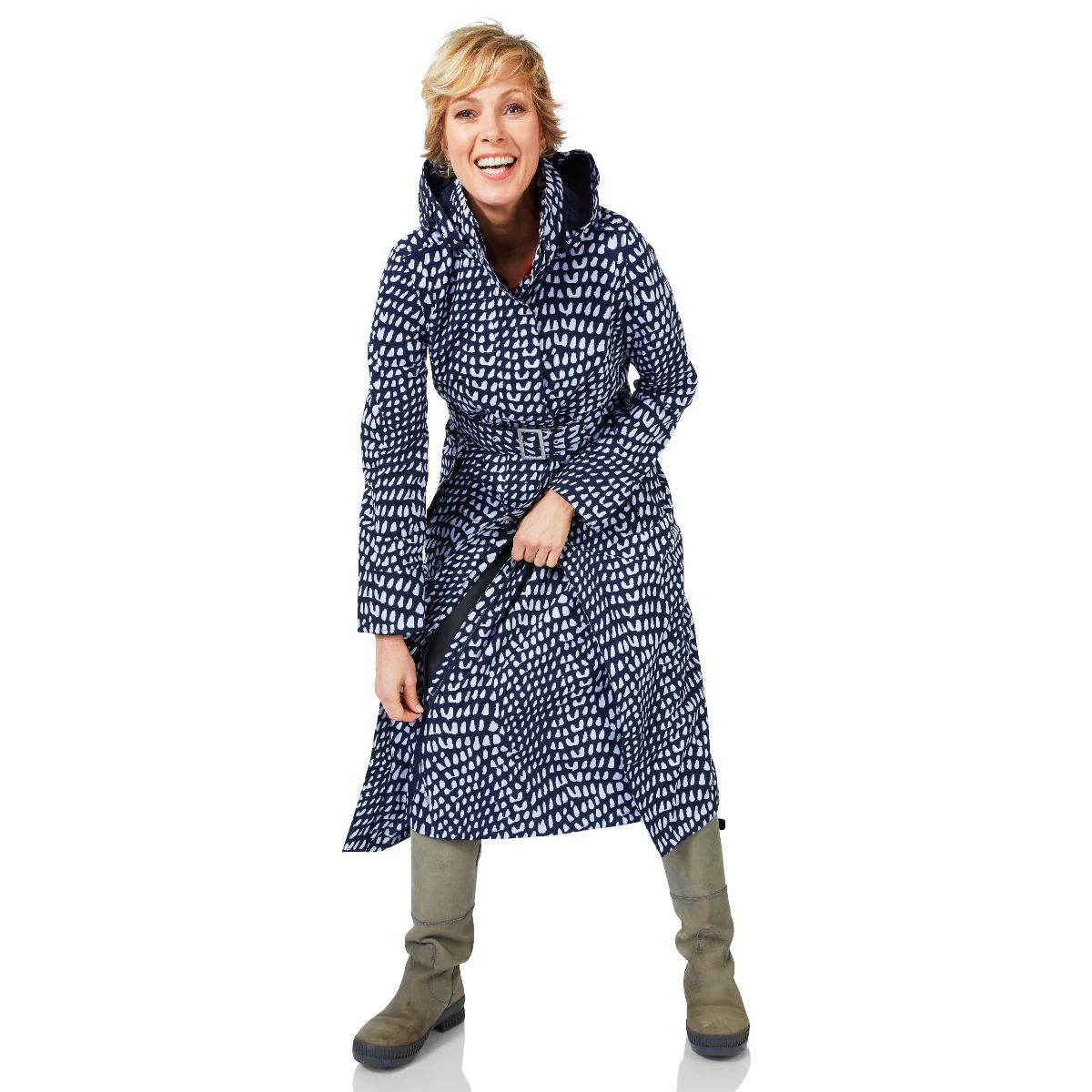 Happy Rainy Days Extra Lange Regenjas Montreal Blauw/witte stip - Afbeelding 5